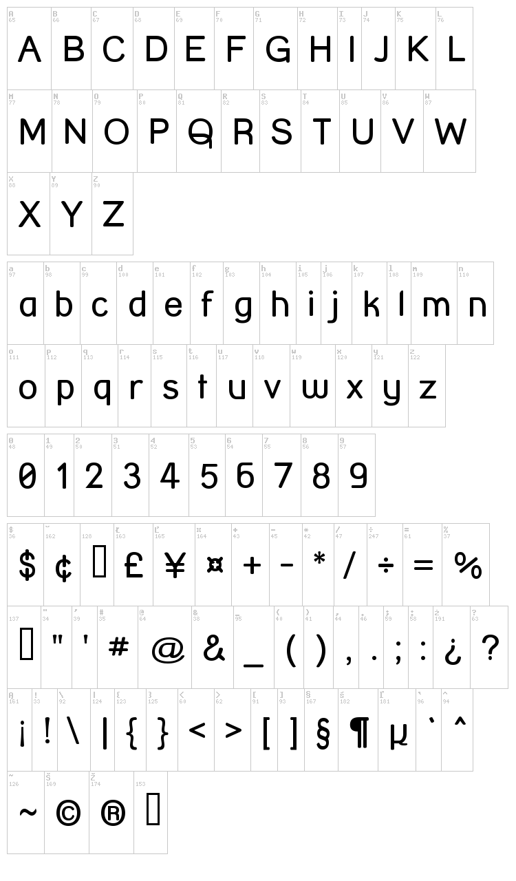 Street Corner font map